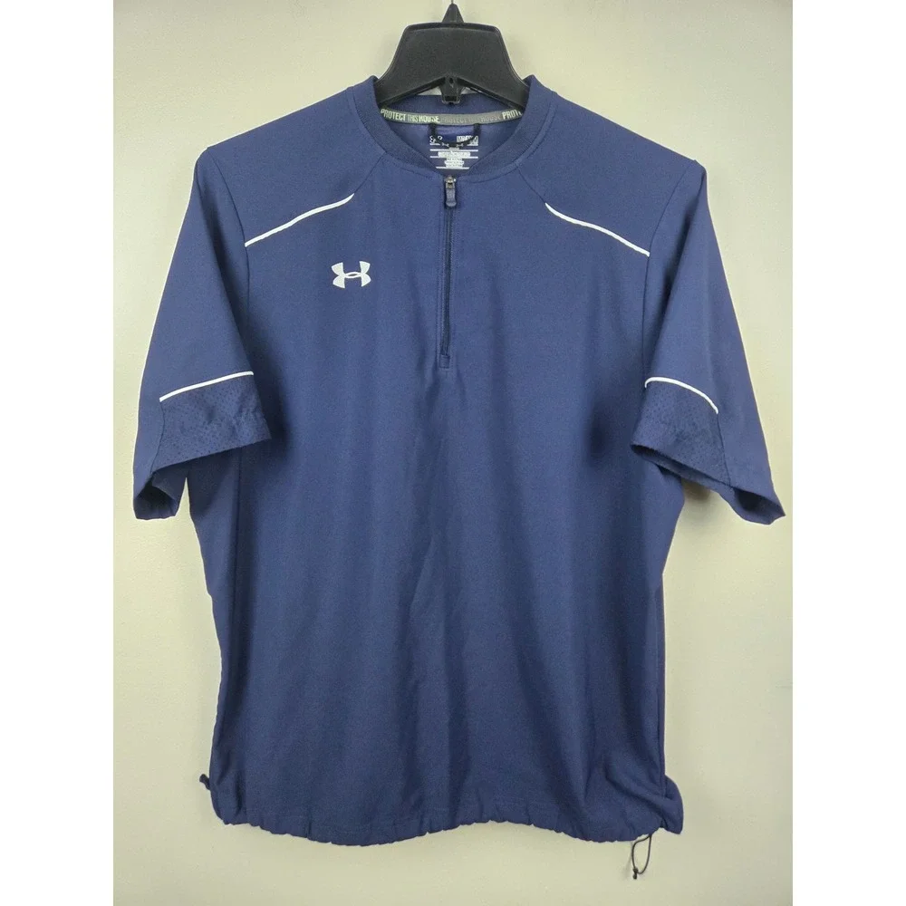 Under Armour Mens Navy Blue Short Sleeve Quarter Zip Windbreaker Pullover Medium